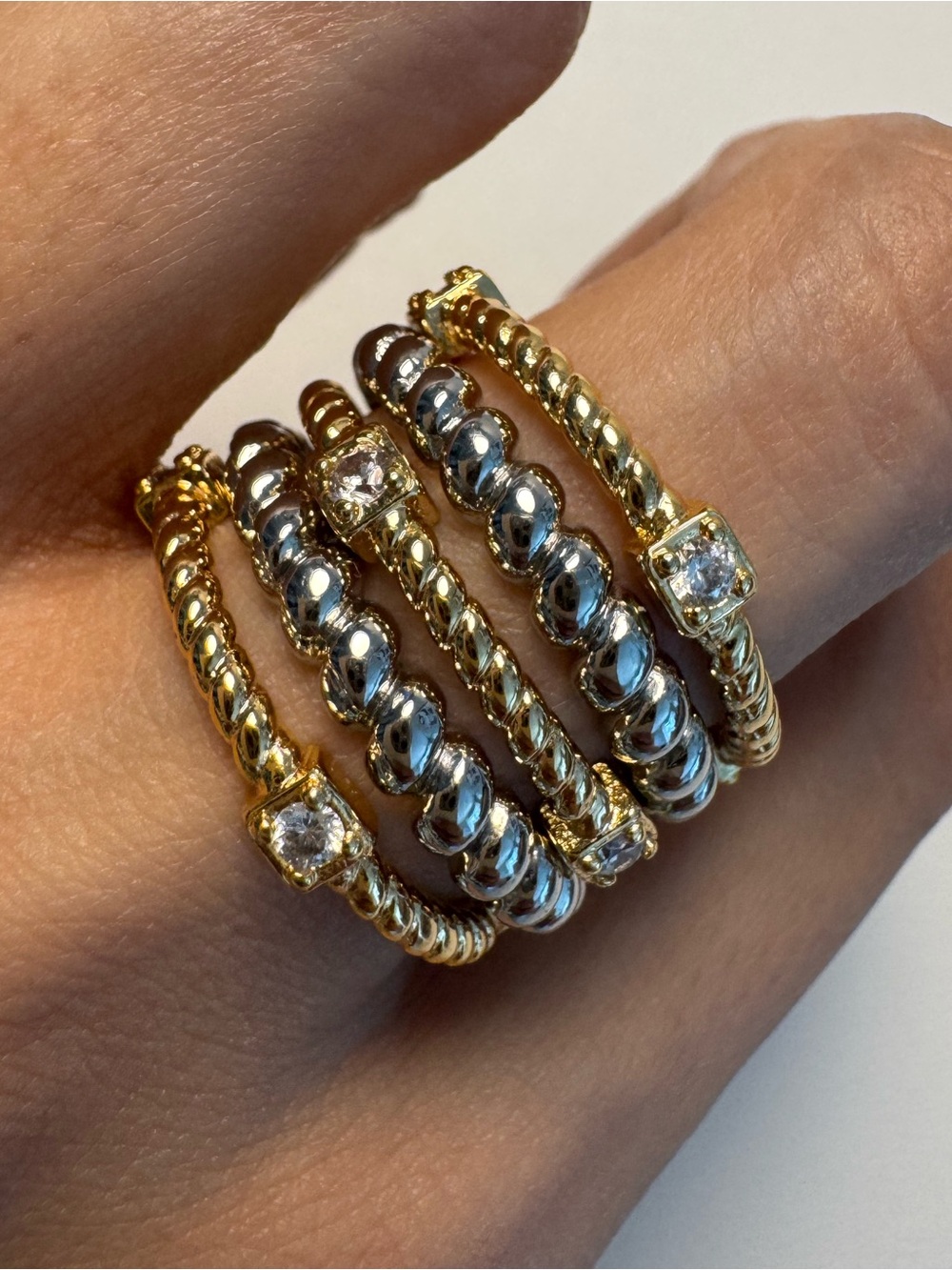 Elegant Gold and Silver Beaded Ring